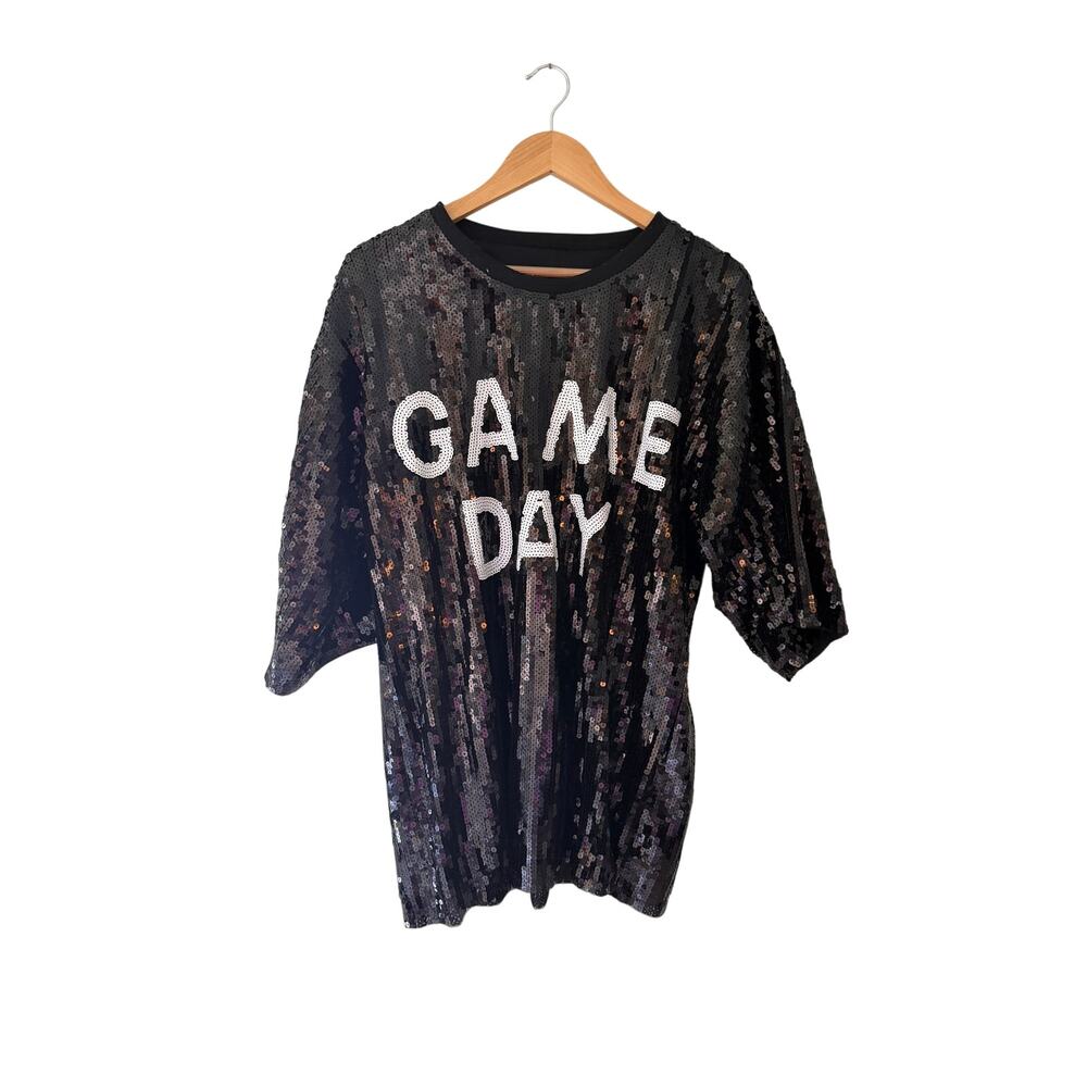 Black Sequin GAME DAY Tunic Top Dress Oversized One Size Lined
